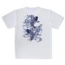 【Tシャツ】タトゥー風昇り鯉　ブルー&ホワイト