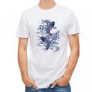 【Tシャツ】タトゥー風昇り鯉　ブルー&ホワイト