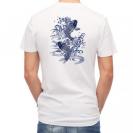 【Tシャツ】タトゥー風昇り鯉　ブルー&ホワイト
