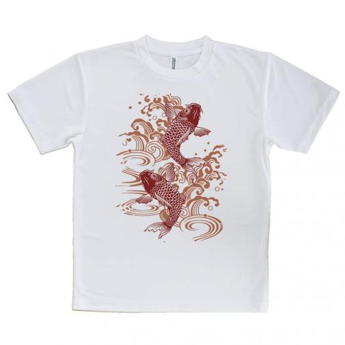 【Tシャツ】タトゥー風昇り鯉　レッド&ホワイト