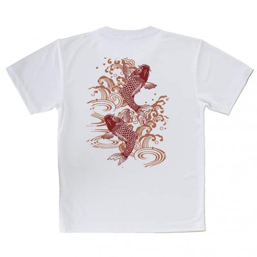 【Tシャツ】タトゥー風昇り鯉　レッド&ホワイト