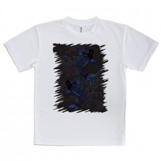 【Tシャツ】タトゥー風昇り鯉　ブルー&ブラック