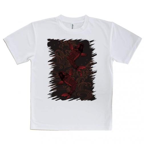 【Tシャツ】タトゥー風昇り鯉　レッド&ブラック