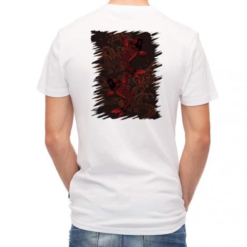 【Tシャツ】タトゥー風昇り鯉　レッド&ブラック