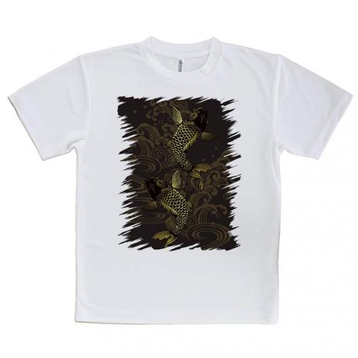 【Tシャツ】タトゥー風昇り鯉　ゴールド&ブラック