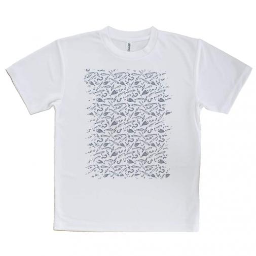 【Tシャツ】釣具のシームレスパターン　ホワイト