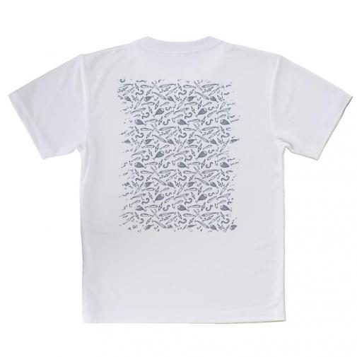 【Tシャツ】釣具のシームレスパターン　ホワイト