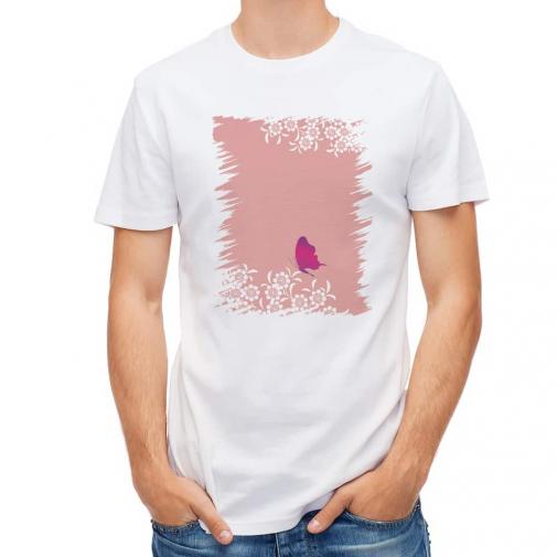 【Tシャツ】ピンクの花畑と蝶