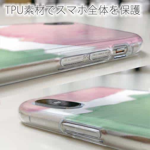 【TPU】水彩ピンク&グリーン