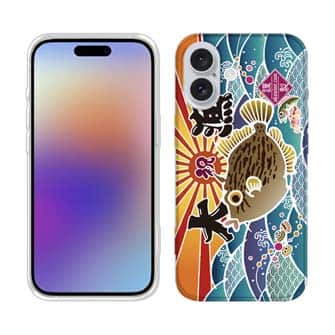 【TPU】赤ワイン　大漁旗スマホケース　カワハギ