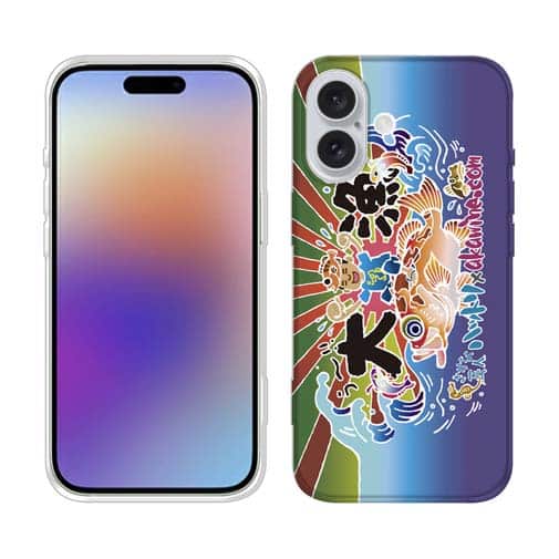 【TPU】さかな芸人ハットリ×赤ワイン 大漁旗スマホケース マアジ