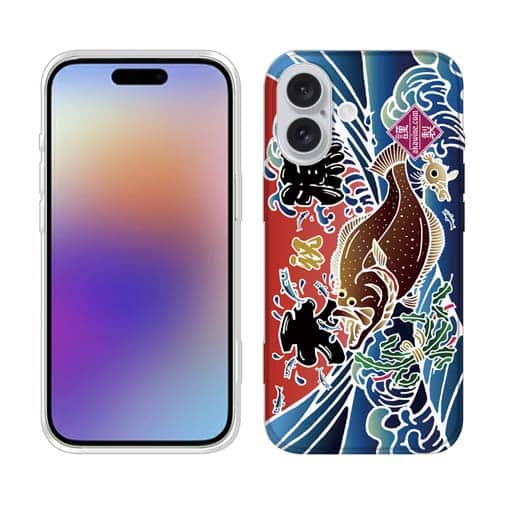 【TPU】赤ワイン 大漁旗スマホケース ヒラメ