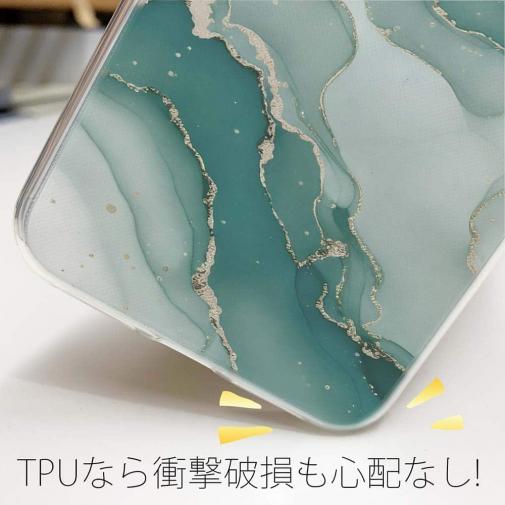 【TPU】くすみカラーマーブル調 グリーン＆ゴールド