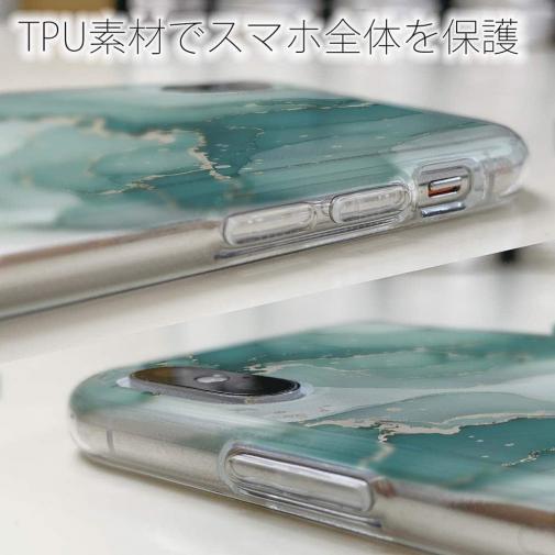【TPU】くすみカラーマーブル調 グリーン＆ゴールド