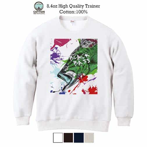 【トレーナー】ブラックバス　ペンキペイント 8.4oz Cotton:100%