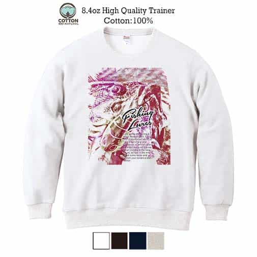 【トレーナー】ブラックバスのバイト　ペイント風　レッド 8.4oz Cotton:100%