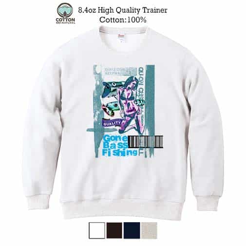 【トレーナー】Gone Bass Fishing ローライダーポスター風 エメラルドグリーン 8.4oz Cotton:100%