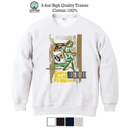 【トレーナー】Gone Bass Fishing ローライダーポスター風 イエロー 8.4oz Cotton:100%
