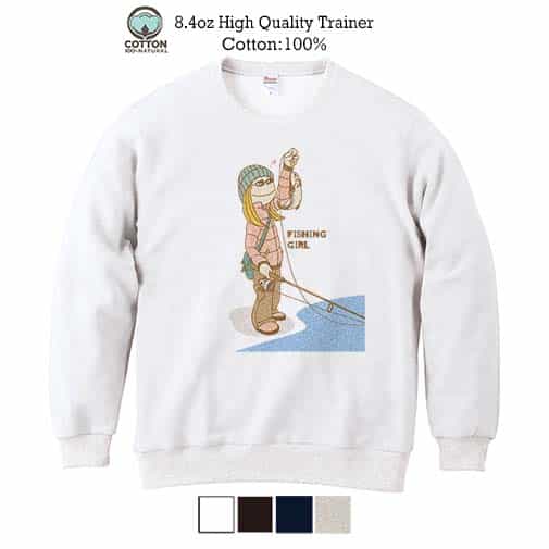 【トレーナー】釣りガール　イラスト 8.4oz Cotton:100%