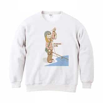 【トレーナー】釣りガール　イラスト 8.4oz Cotton:100%