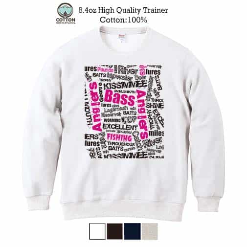 【トレーナー】BASS テキストデザイン　ショッキングピンク 8.4oz Cotton:100%