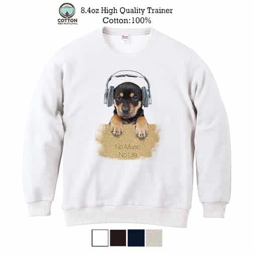【トレーナー】子犬だってNo Music No Life 8.4oz Cotton:100%