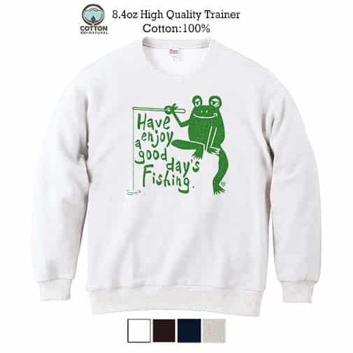【トレーナー】【釣りざんまい】カエルが釣りをするでケロ 8.4oz Cotton:100%