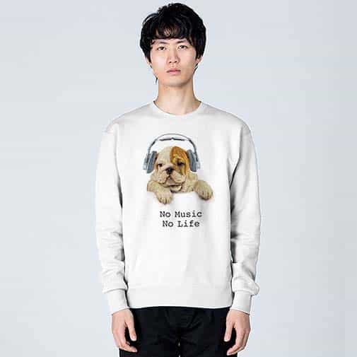 【トレーナー】ブルドックだってNo Music No Life 8.4oz Cotton:100%