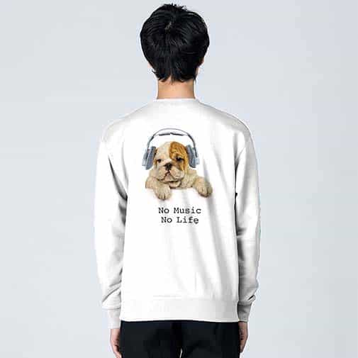 【トレーナー】ブルドックだってNo Music No Life 8.4oz Cotton:100%