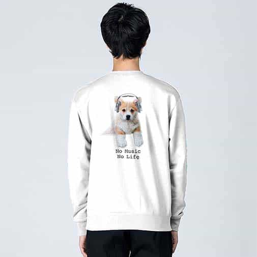 【トレーナー】コーギーだってNo Music No Life 8.4oz Cotton:100%