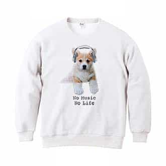 【トレーナー】コーギーだってNo Music No Life 8.4oz Cotton:100%
