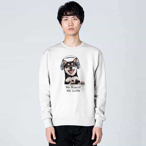 【トレーナー】黒柴だってNo Music No Life 8.4oz Cotton:100%