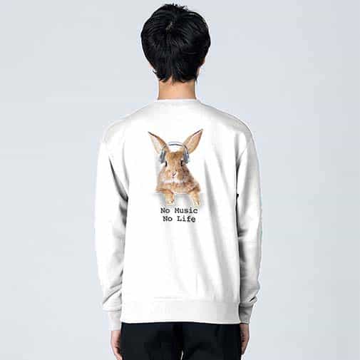【トレーナー】ウサギだってNo Music No Life 8.4oz Cotton:100%