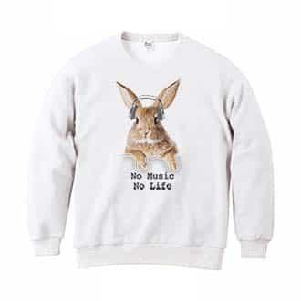 【トレーナー】ウサギだってNo Music No Life 8.4oz Cotton:100%