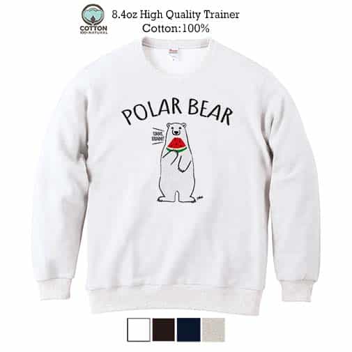 【トレーナー】シロクマさんとスイカ(wakat) 8.4oz Cotton:100%