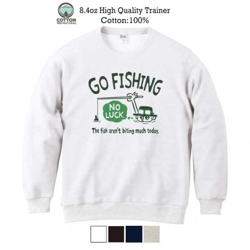 【トレーナー】【釣りざんまい】ユニークな釣りするアングラー_グリーン 8.4oz Cotton:100%